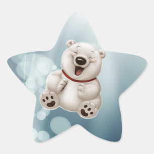 Lachender polarer Teddybär Stern-Aufkleber