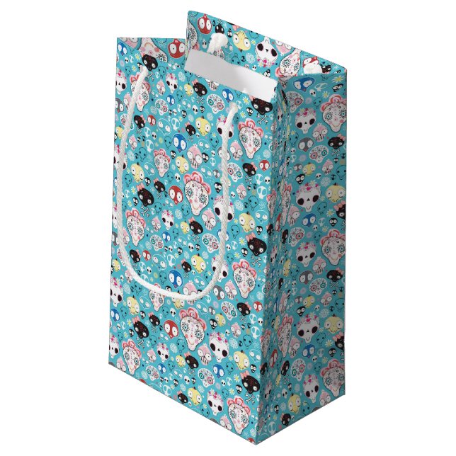 Lachender Schädel der Beschaffenheit Kleine Geschenktüte (Rückseite Schrägansicht)