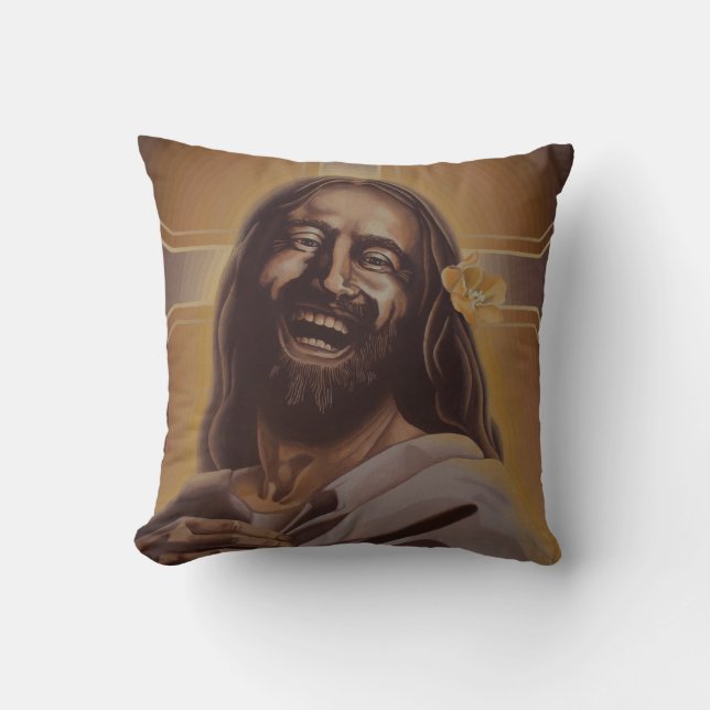 Lachendes der Jesus-Kissen Juni-Mondes Kissen (Vorderseite)