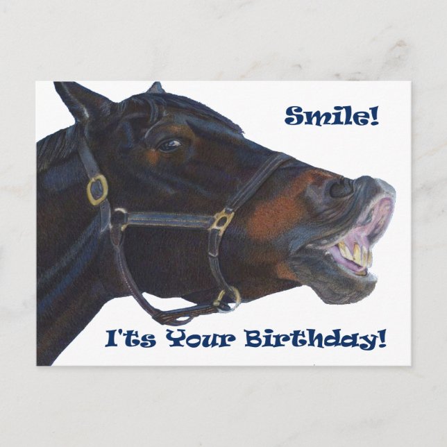 Lächle! Es ist dein Geburtstag! Pferd Postkarte (Vorderseite)