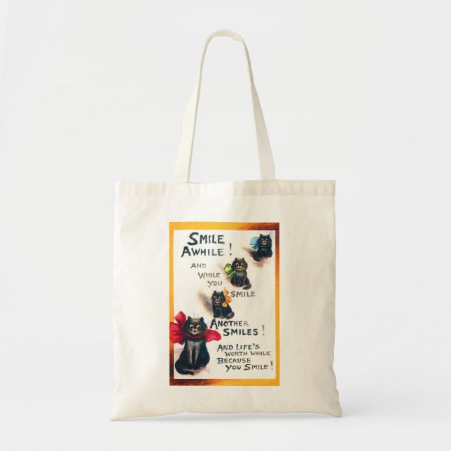 Lächle mal, Black Cat, Louis Wain Tragetasche (Vorne)