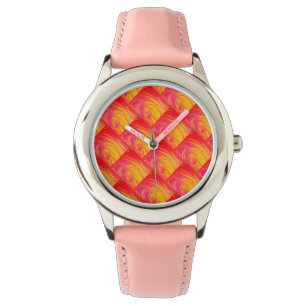 Lachrosa mit sonnenorangefarbenem Design Armbanduhr