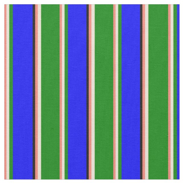 Lachs, Bisque, Green, Blue & Black Linse Muster Stoff (Nahaufnahme)