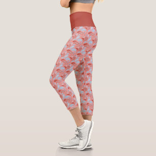 Lachs-Blau Paisley Muster Hochwaisted Capris