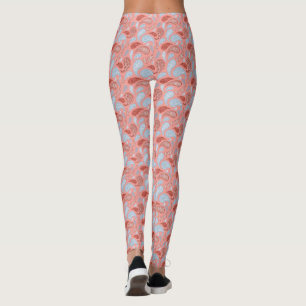 Lachs-Blau-Paisley-Muster Leggings