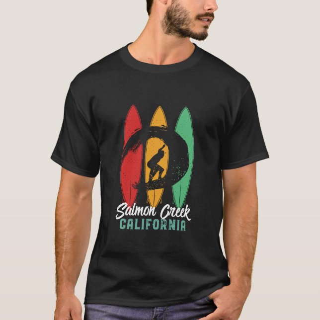 Lachs Creek California Beach Retro Surfing T-Shirt (Vorderseite)
