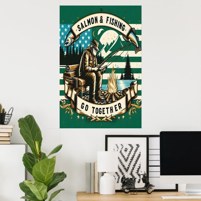 Lachs & Fischen: Ein Tag am See Poster (Heimbüro)