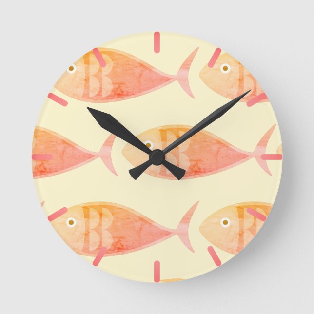 Lachs Fish Group Runde Wanduhr (Vorderseite)