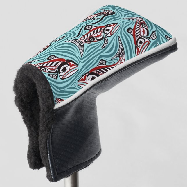 Lachs Haida Art Spirit Pacific Native Golf Headcover (3/4 Vorderseite)