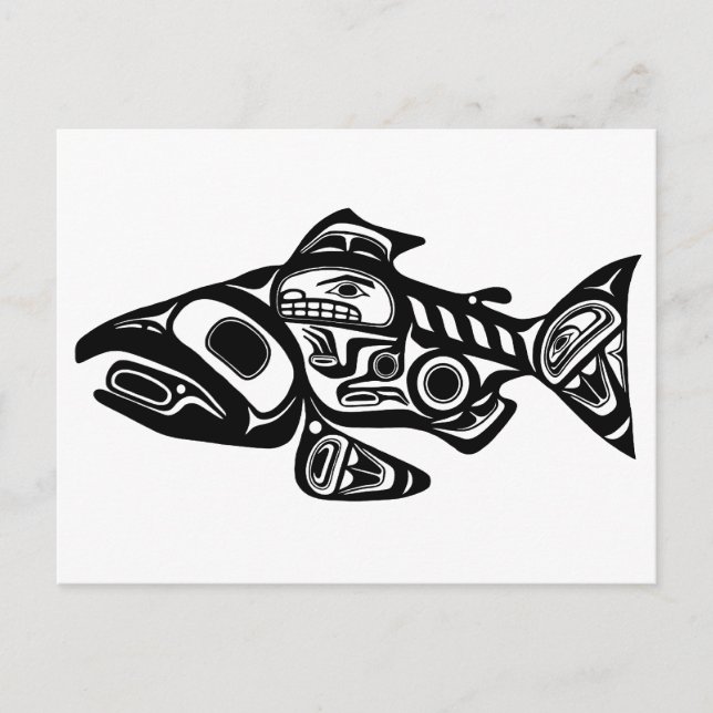 Lachs im indianischen Design Postkarte (Vorderseite)