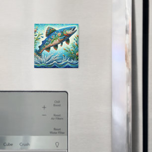 Lachs Jumping Mosaic Floral Blue Green Peach Magnet