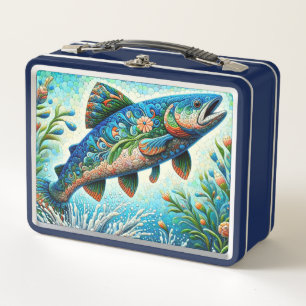 Lachs Jumping Mosaic Floral Blue Green Peach Metall Brotdose