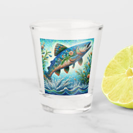 Lachs Jumping Mosaic Floral Blue Green Peach Schnapsglas