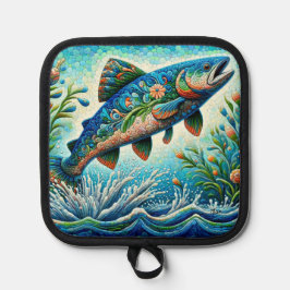 Lachs Jumping Mosaic Floral Blue Green Peach Topflappen