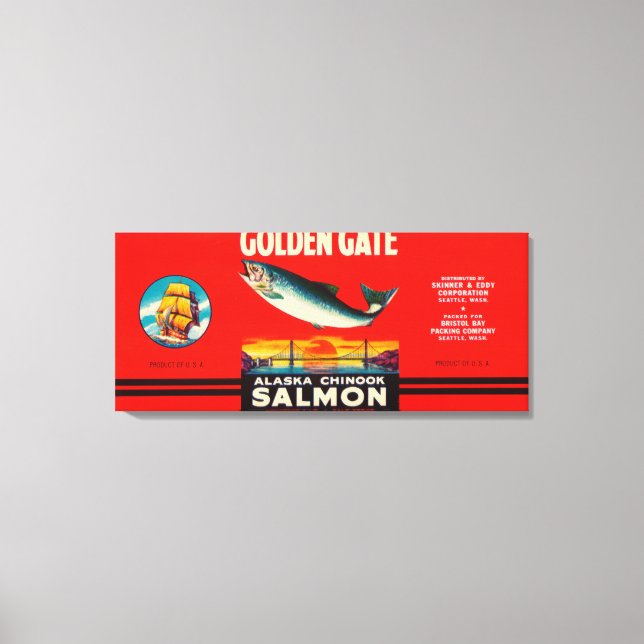 Lachs-Label "Golden Gate Brand" - Seattle, WA Leinwanddruck (Vorderseite)