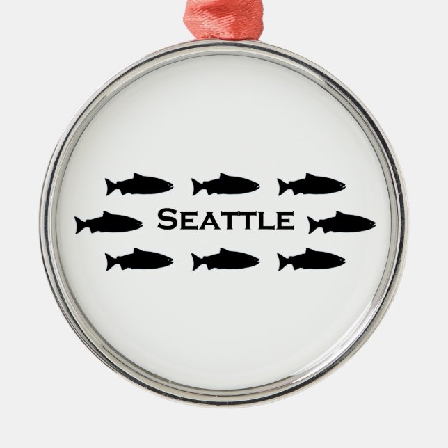 Lachs-Logo Seattles Washington Silbernes Ornament (Vorne)