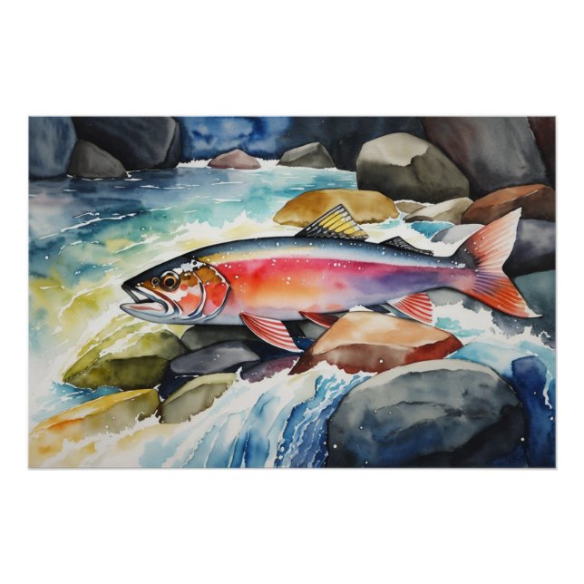 *~* Lachs Männer Geschenk AP49 Fluss Stream Poster (Vorderseite)