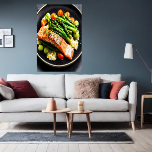 Lachs mit Spargel und Tomaten AI Art Poster