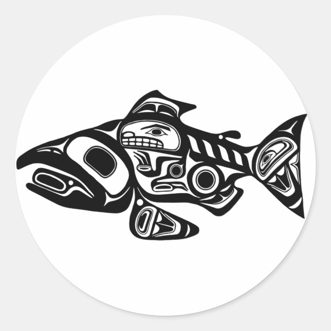 Lachs Native American Design Runder Aufkleber (Vorderseite)