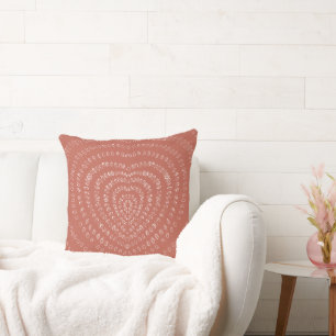Lachs Orange Concentric White Hearts Boho Kissen
