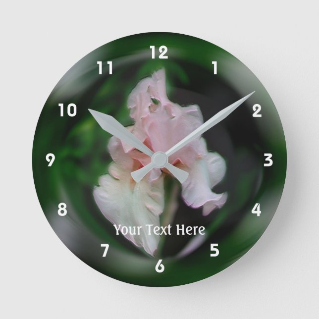 Lachs Pink Bearded Iris Blume Art Runde Wanduhr (Vorderseite)