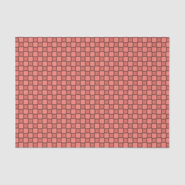Lachs Pink Black Checkerboard Muster Seidenpapier (Vorderseite)