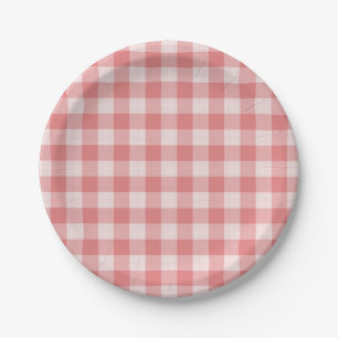 Lachs Pink Gingham Karierte Papierplatte Pappteller