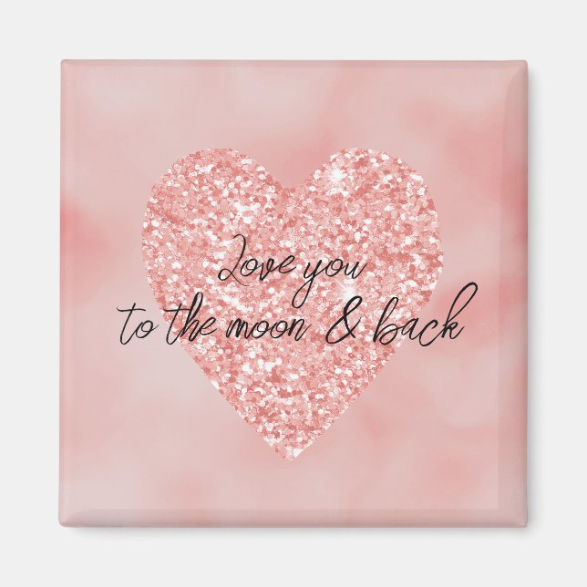 Lachs Pink Ombre Glitzer Zitat Liebe Herz Magnet (Vorne)