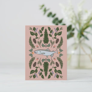 Lachs PNW Nature Fir Ferns Berries Fressfest Postkarte
