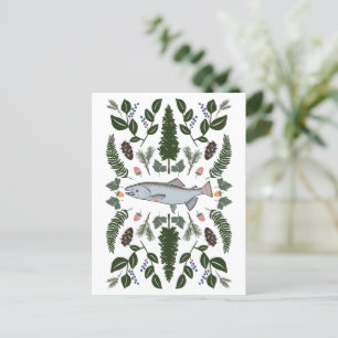 Lachs PNW Nature Fir Ferns Berries Fressfest Postkarte