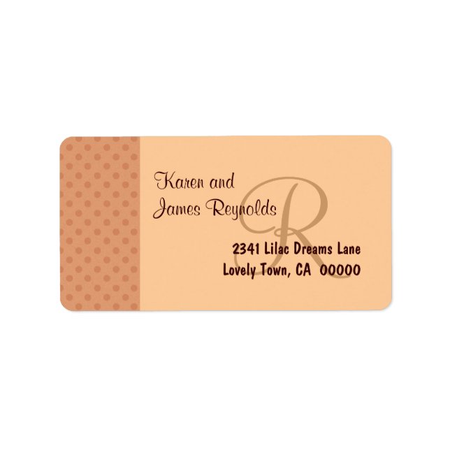Lachs Polka Dot Muster Monogramm oder Initial Adressaufkleber (Vorne)