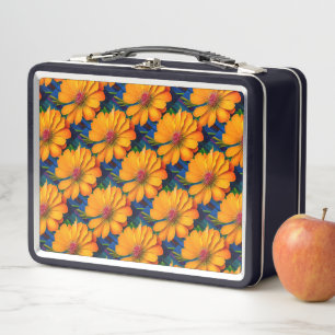 Lachs Rosa Blumenmuster Metall Brotdose