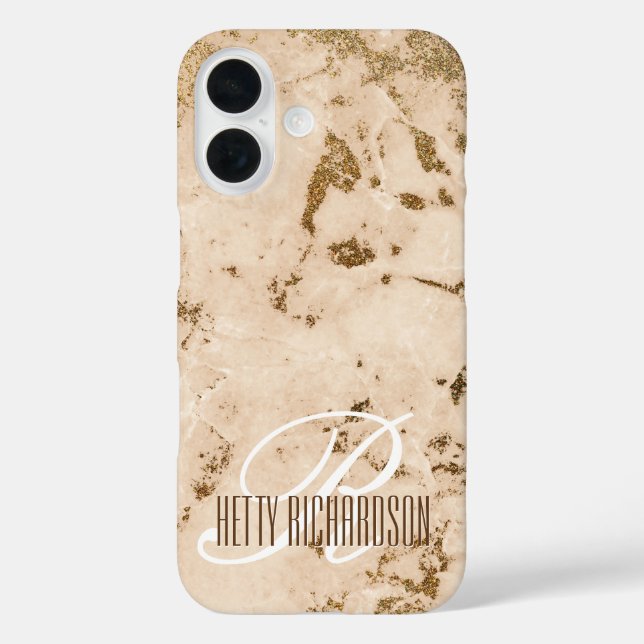 Lachs Rosa Glitzer Marmoreffekt Premium Design iPhone 16 Hülle (Rückseite)