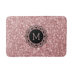 Lachs Rosa Glitzer, Verzierter Kreis, Monogramm Badematte