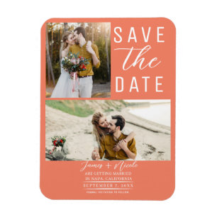 Lachs Rosa Orange 2 Fotos Save the Date Hochzeit Magnet