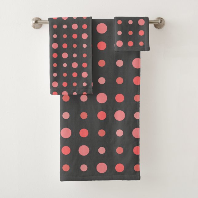 Lachs, rosa Punkte auf Grau Badhandtuch Set (Insitu)