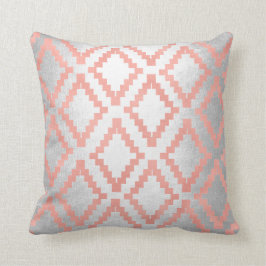Lachs Rosa Rose Gold Ethnischer Blush Grau Silber Kissen