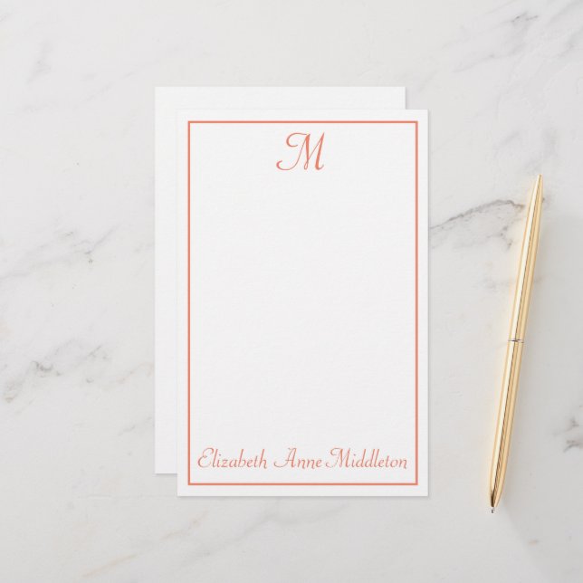 Lachs Rosa und Weiß Monogramm Briefpapier (Vorderseite/Rückseite Beispiel)