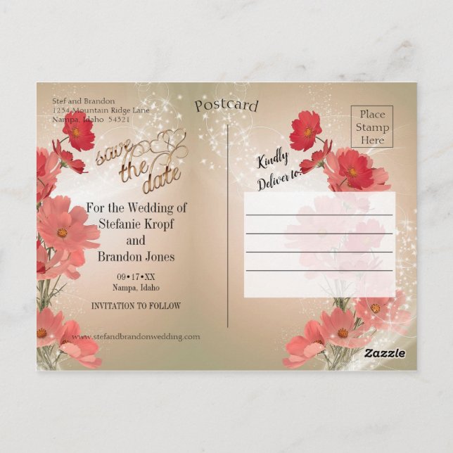 Lachs & Rote Blume/Goldtrimmung Postkarte (Rückseite)