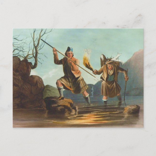 Lachs Spear Fishing im schottischen Hochland Postkarte (Vorderseite)