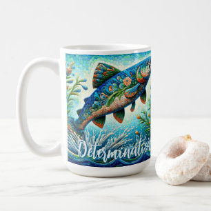 Lachs Springender Mosaik-Blumenmuster Blau Persona Kaffeetasse