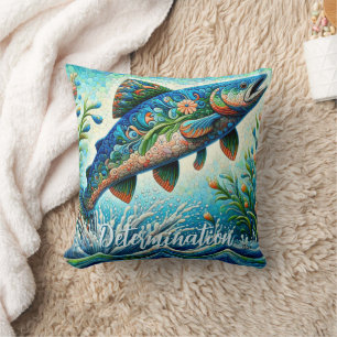 Lachs Springender Mosaik-Blumenmuster Blau Persona Kissen