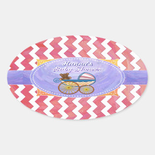 Lachs-Strudel-Rosa-Zickzack Baby-Dusche Ovaler Aufkleber