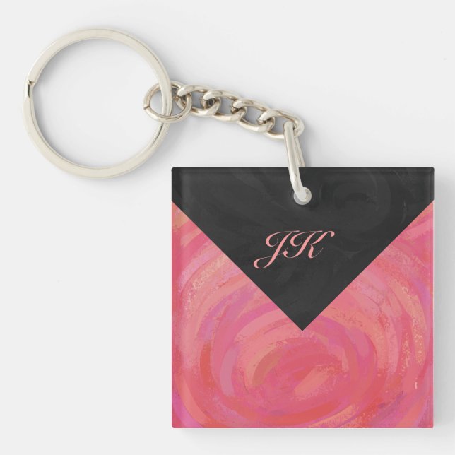 Lachs Swirl Monogramm Schlüsselanhänger (Vorderseite)