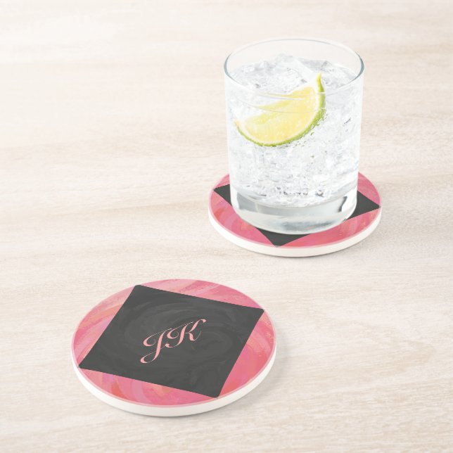 Lachs Swirl Monogramm Untersetzer (Seite)