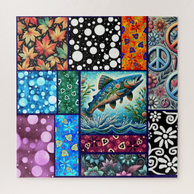 Lachs Verrückte Patchwork-Blumen-Whimsical-Bunt (Vertikal)