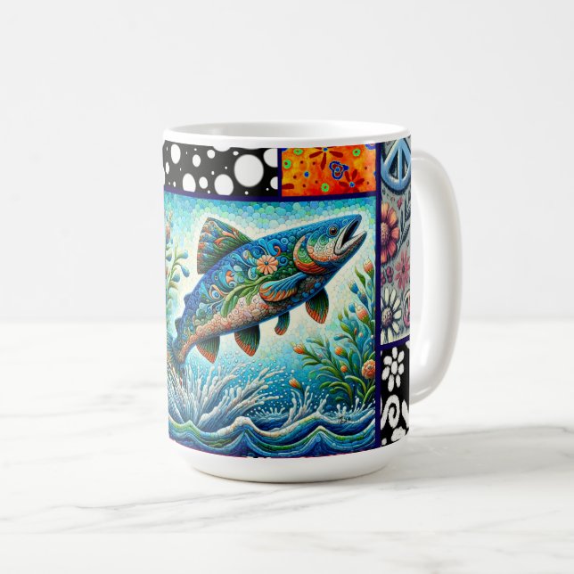 Lachs Verrückte Patchwork-Blumen-Whimsical-Bunt Kaffeetasse (VorderseiteRechts)