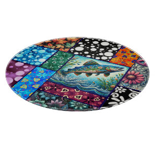 Lachs Verrückte Patchwork-Blumen-Whimsical-Bunt Schneidebrett