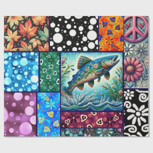Lachs Verrückte Patchwork-Blumen-Whimsical-Decoupa Geschenkpapier