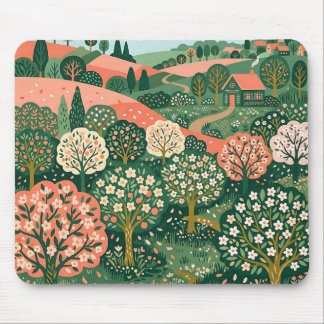 Lachs-Waldgrün-Obstgarten-Mauspad – Boho-Kunst Mousepad